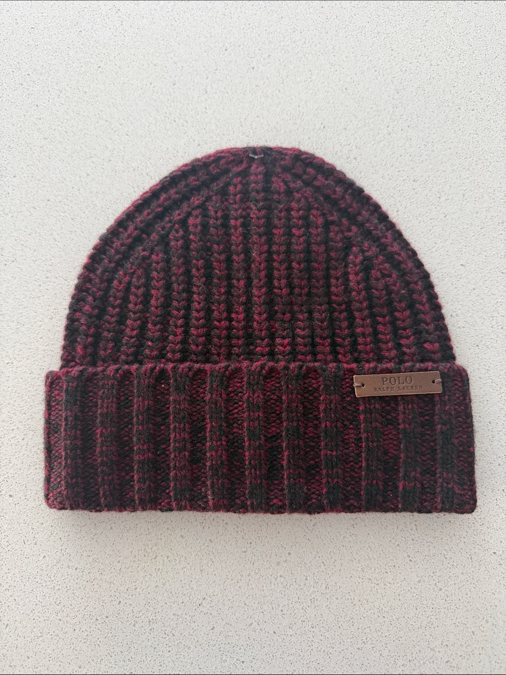 Polo by Ralph Lauren Burgundy & Black Ribbed Knit Beanie